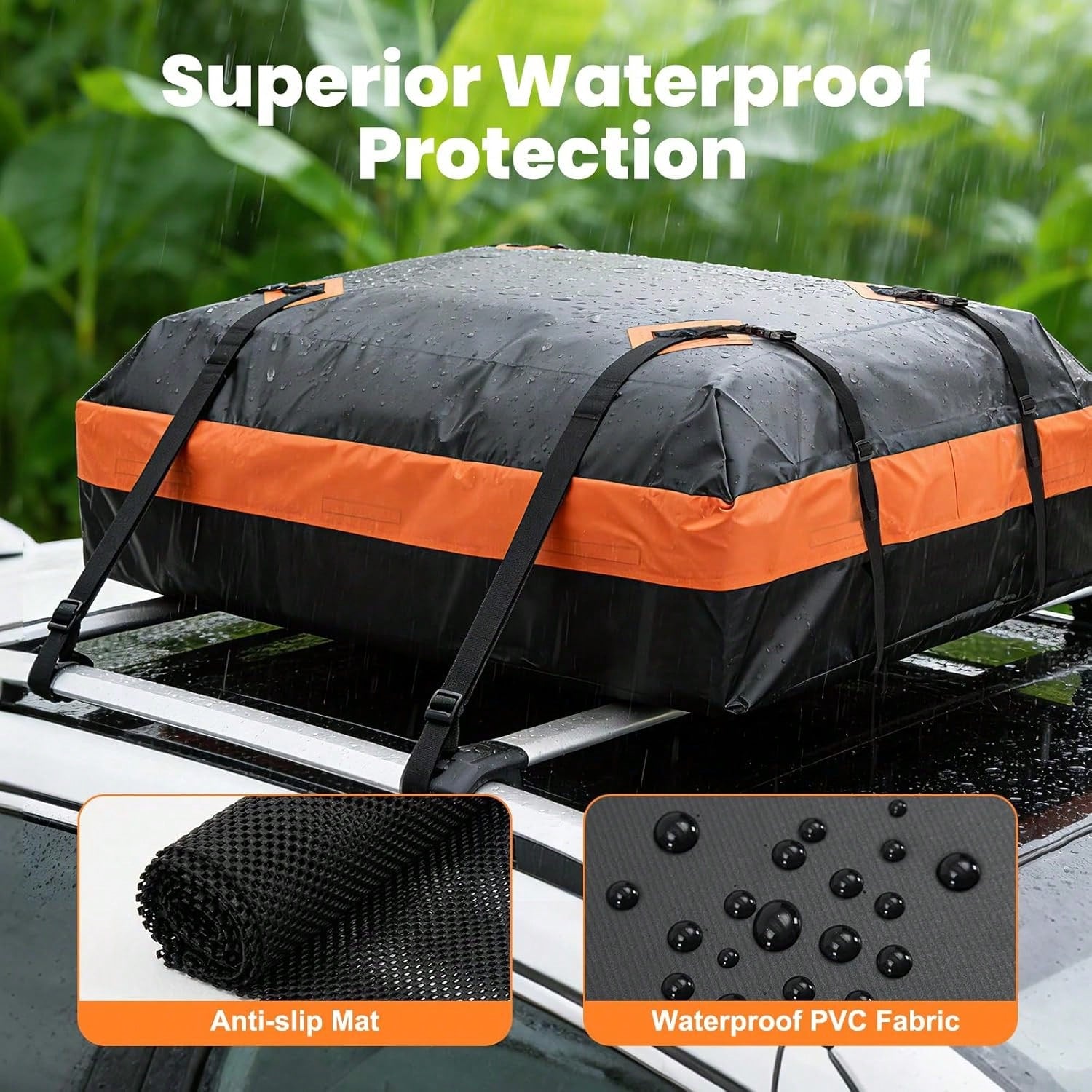 Car Rooftop Cargo Bag, 20 Cubic Feet Waterproof PVC Roof Bag With Topper, Anti-Slip Mat, Lock, Straps And Door Hooks, Fits Cars With Or Without Roof Racks