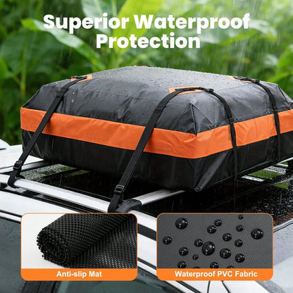 Car Rooftop Cargo Bag, 20 Cubic Feet Waterproof PVC Roof Bag With Topper, Anti-Slip Mat, Lock, Straps And Door Hooks, Fits Cars With Or Without Roof Racks