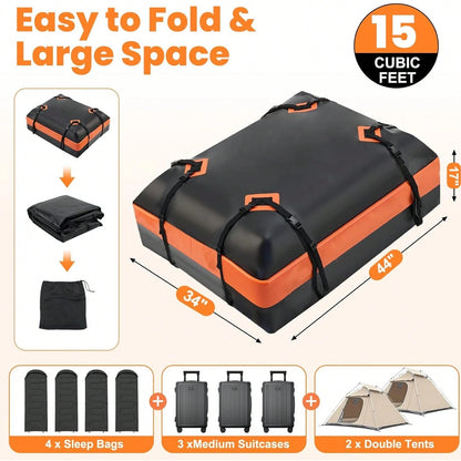 Car Rooftop Cargo Bag, 20 Cubic Feet Waterproof PVC Roof Bag With Topper, Anti-Slip Mat, Lock, Straps And Door Hooks, Fits Cars With Or Without Roof Racks