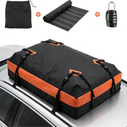Car Rooftop Cargo Bag, 20 Cubic Feet Waterproof PVC Roof Bag With Topper, Anti-Slip Mat, Lock, Straps And Door Hooks, Fits Cars With Or Without Roof Racks