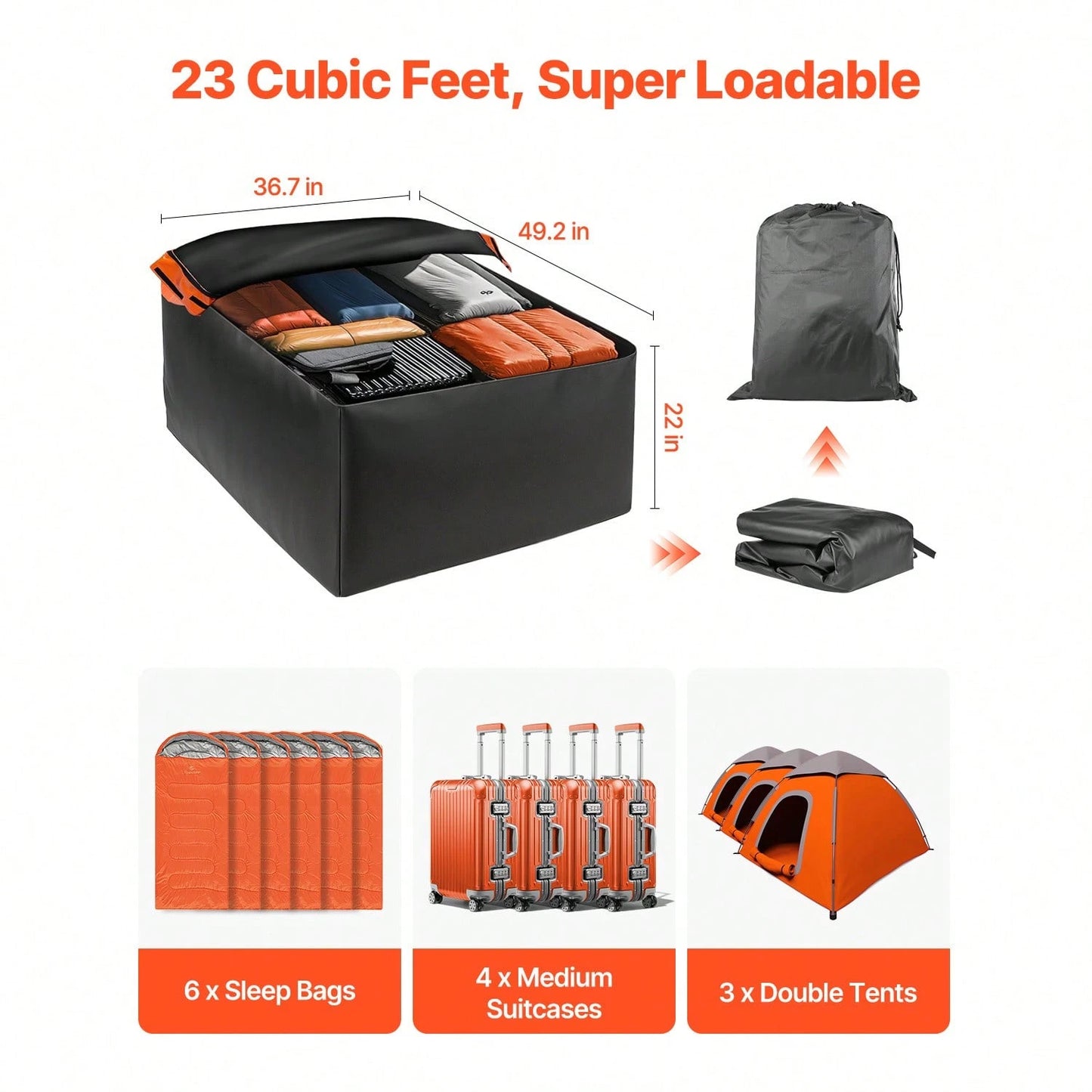 Car Rooftop Cargo Carrier Bag, 23 Cubic Feet Roof Cargo Carrier, Heavy Duty 840D PVC 100% Waterproof Car Roof Luggage Bag For All Vehicle With/Without Rack- With Lock, Anti-Slip Mat, 6 Door Hook