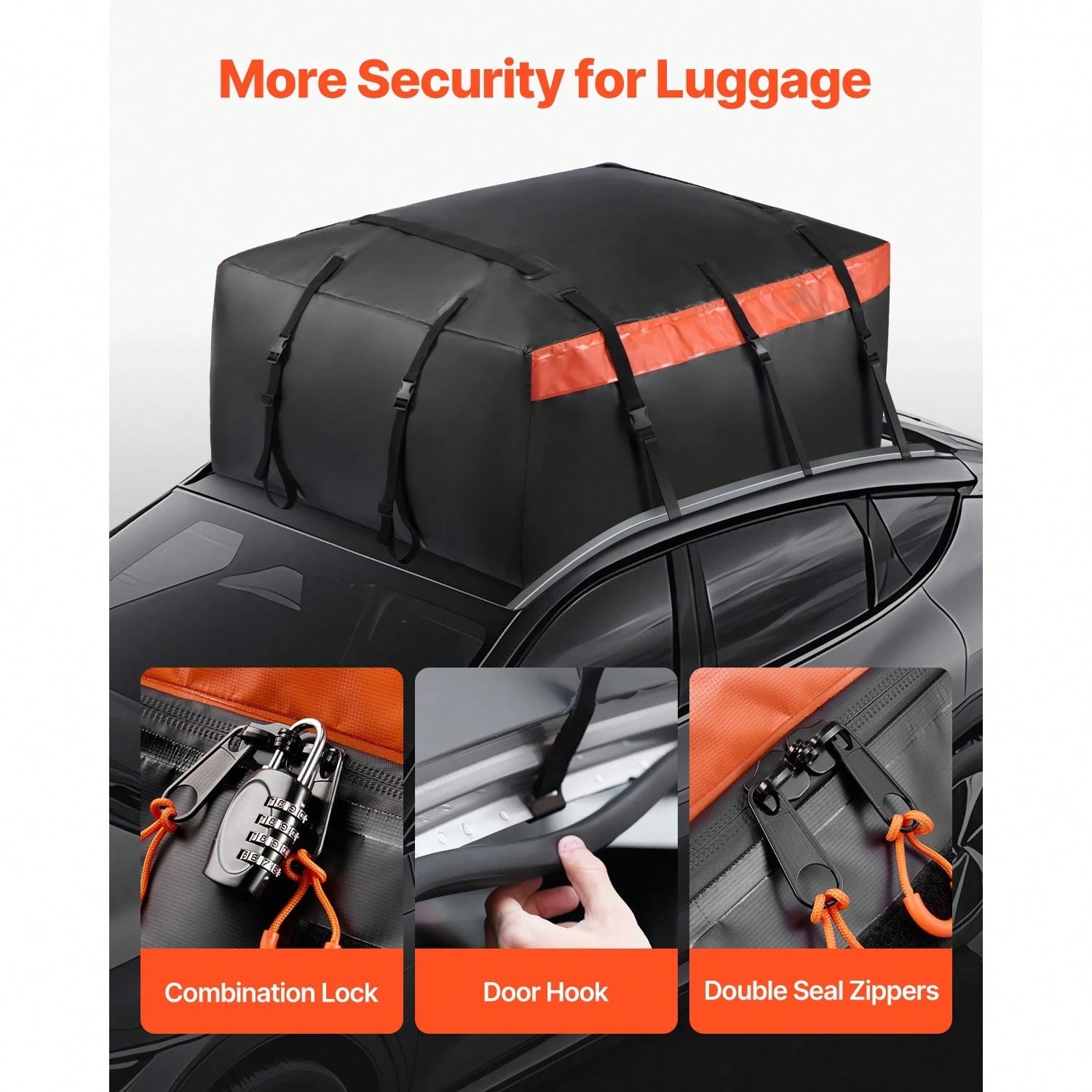 Car Rooftop Cargo Carrier Bag, 23 Cubic Feet Roof Cargo Carrier, Heavy Duty 840D PVC 100% Waterproof Car Roof Luggage Bag For All Vehicle With/Without Rack- With Lock, Anti-Slip Mat, 6 Door Hook