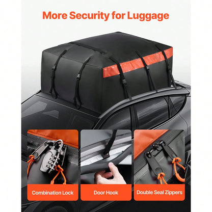 Car Rooftop Cargo Carrier Bag, 23 Cubic Feet Roof Cargo Carrier, Heavy Duty 840D PVC 100% Waterproof Car Roof Luggage Bag For All Vehicle With/Without Rack- With Lock, Anti-Slip Mat, 6 Door Hook