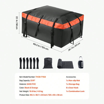Car Rooftop Cargo Carrier Bag, 23 Cubic Feet Roof Cargo Carrier, Heavy Duty 840D PVC 100% Waterproof Car Roof Luggage Bag For All Vehicle With/Without Rack- With Lock, Anti-Slip Mat, 6 Door Hook