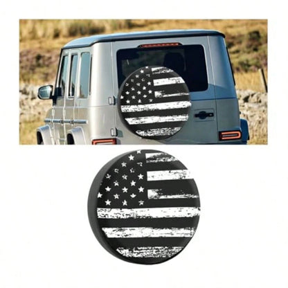 Car Spare Tire Cover, PVC American US Flag Waterproof Dust Proof Vehicle Wheel Cap, Patriotic Auto Exterior Tyre Protection Accessories, Universal For SUV Camper Truck White/14 Inches