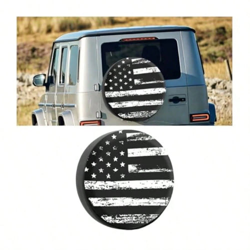 Car Spare Tire Cover, PVC American US Flag Waterproof Dust Proof Vehicle Wheel Cap, Patriotic Auto Exterior Tyre Protection Accessories, Universal For SUV Camper Truck White/14 Inches