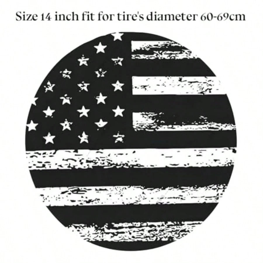 Car Spare Tire Cover, PVC American US Flag Waterproof Dust Proof Vehicle Wheel Cap, Patriotic Auto Exterior Tyre Protection Accessories, Universal For SUV Camper Truck White/14 Inches