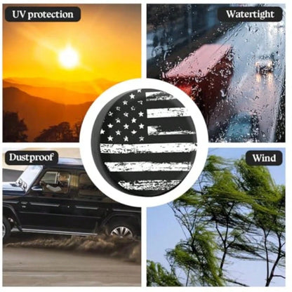 Car Spare Tire Cover, PVC American US Flag Waterproof Dust Proof Vehicle Wheel Cap, Patriotic Auto Exterior Tyre Protection Accessories, Universal For SUV Camper Truck White/14 Inches