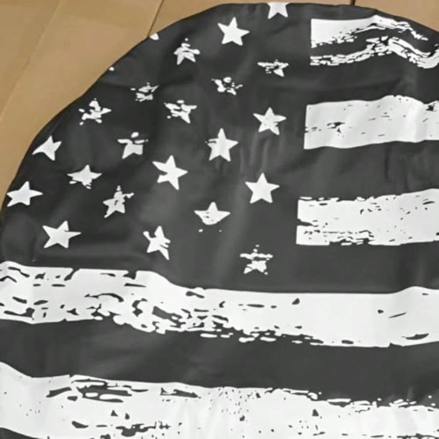 Car Spare Tire Cover, PVC American US Flag Waterproof Dust Proof Vehicle Wheel Cap, Patriotic Auto Exterior Tyre Protection Accessories, Universal For SUV Camper Truck White/14 Inches