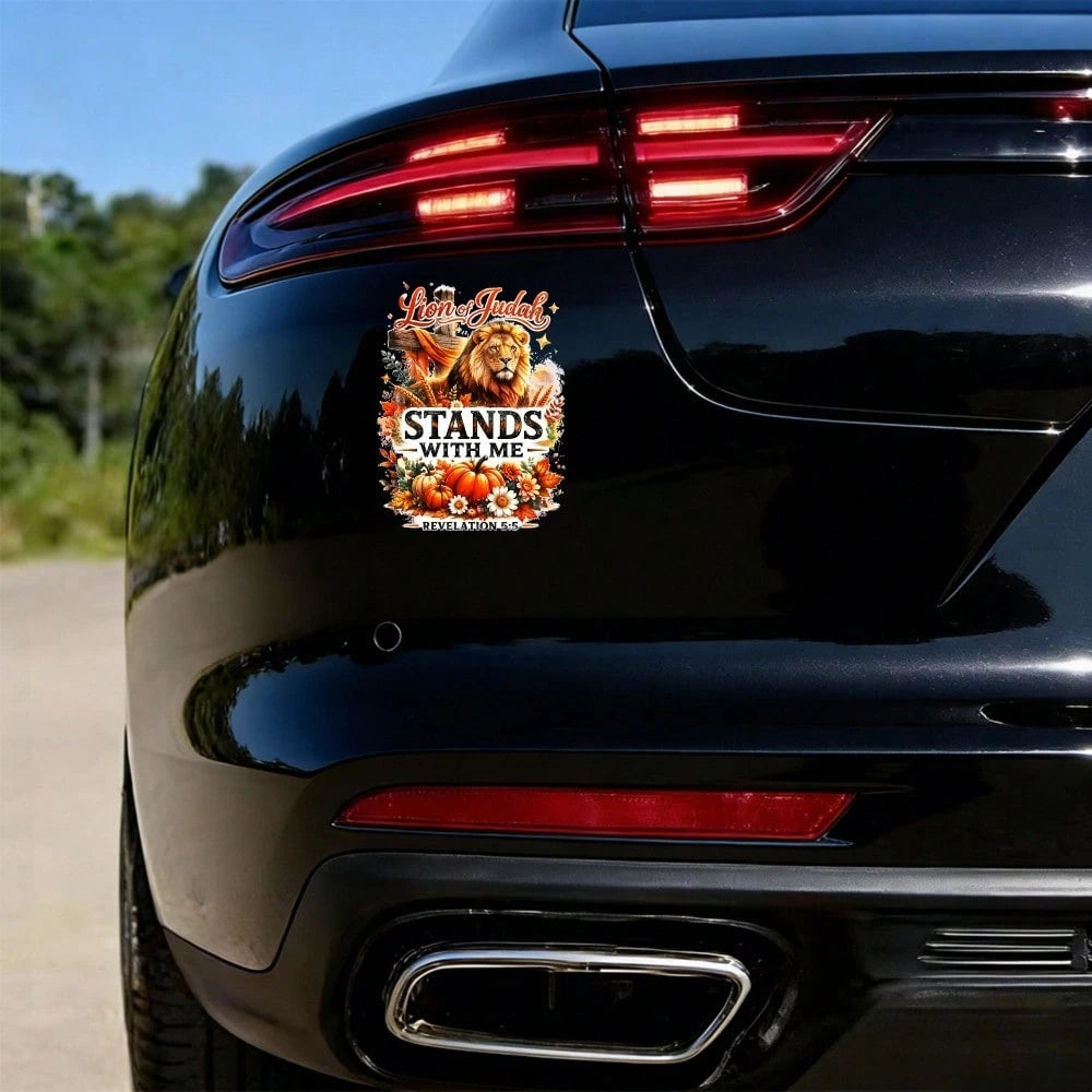 Car Stickers And Decals, Automotive Decals, Suitable For Rear Windshield, Fuel Tank Cap, And Car Doors, Lion Of Judah Stands With Me Revelation 5, Car Accessories Window Decals Vinyl