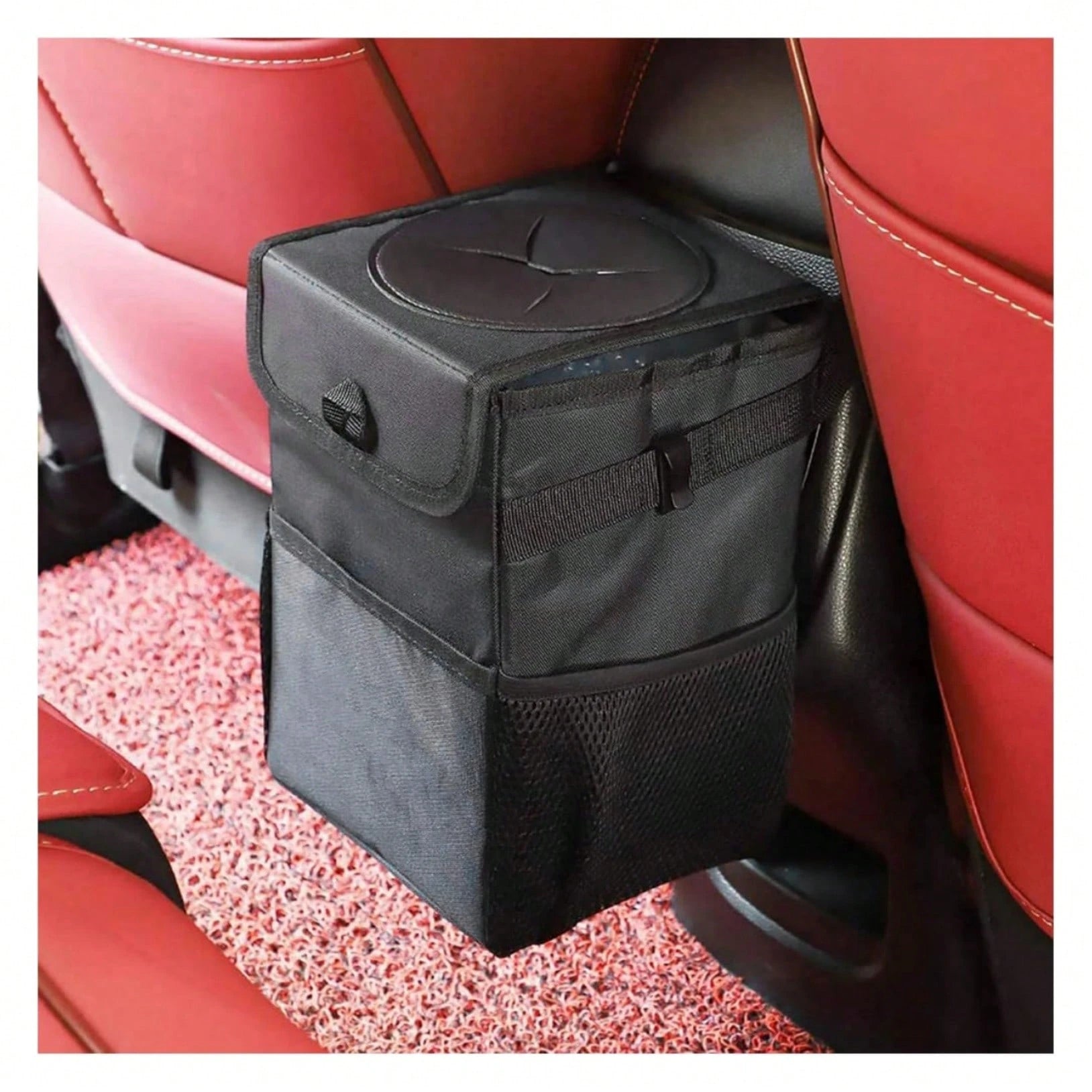 Car Trash Can With Lid,Leakproof Trash Bin Car Garbage Can, Collapsible Automotive Truck Organizer And Storage Bag Car Accessories For Women Men Road Trip Essentials,Car Storage