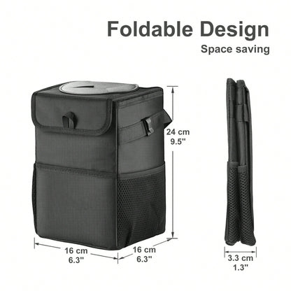 Car Trash Can With Lid,Leakproof Trash Bin Car Garbage Can, Collapsible Automotive Truck Organizer And Storage Bag Car Accessories For Women Men Road Trip Essentials,Car Storage