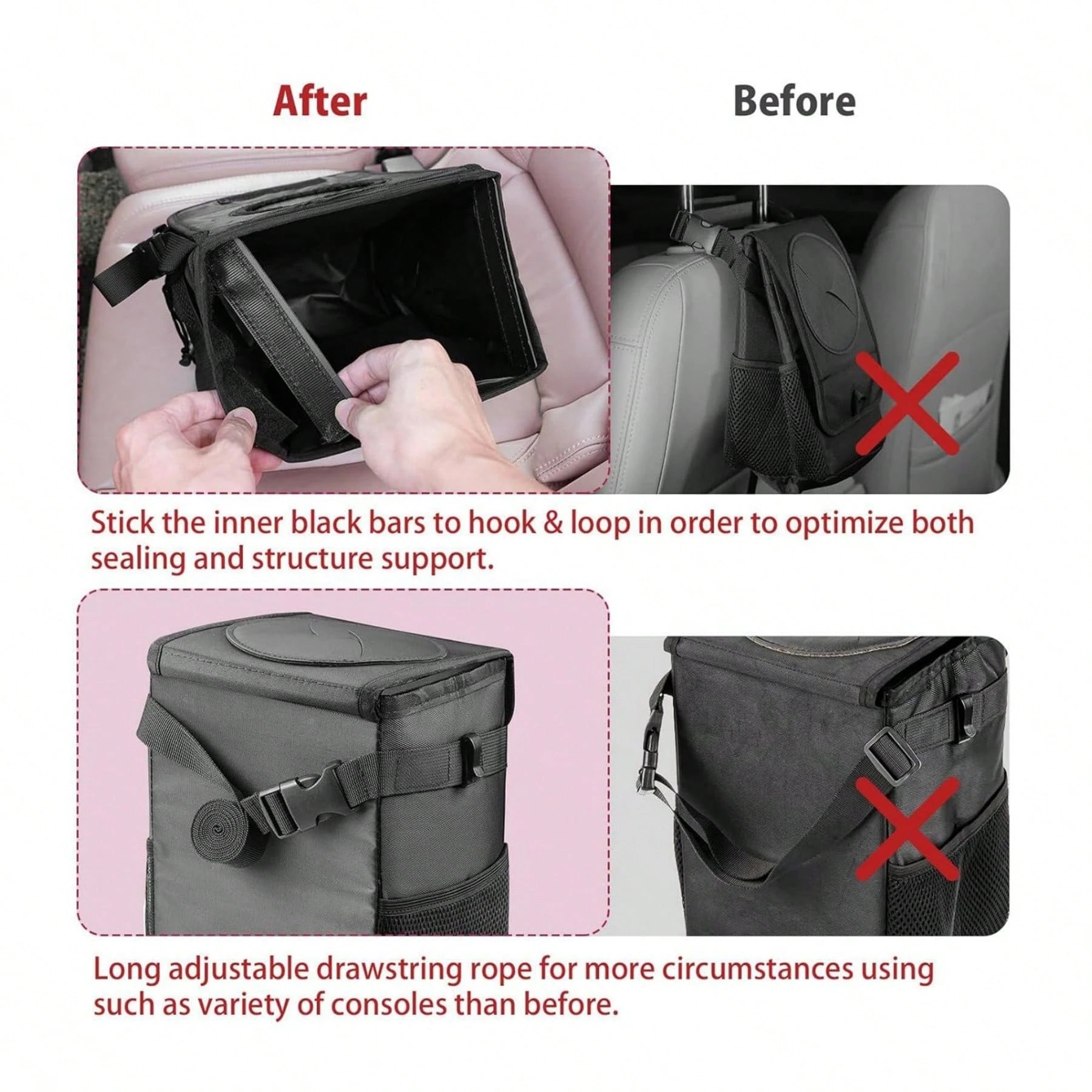 Car Trash Can With Lid,Leakproof Trash Bin Car Garbage Can, Collapsible Automotive Truck Organizer And Storage Bag Car Accessories For Women Men Road Trip Essentials,Car Storage