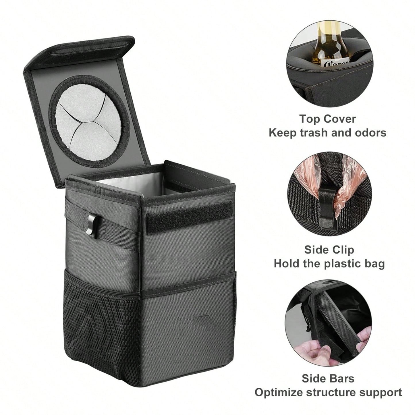 Car Trash Can With Lid,Leakproof Trash Bin Car Garbage Can, Collapsible Automotive Truck Organizer And Storage Bag Car Accessories For Women Men Road Trip Essentials,Car Storage