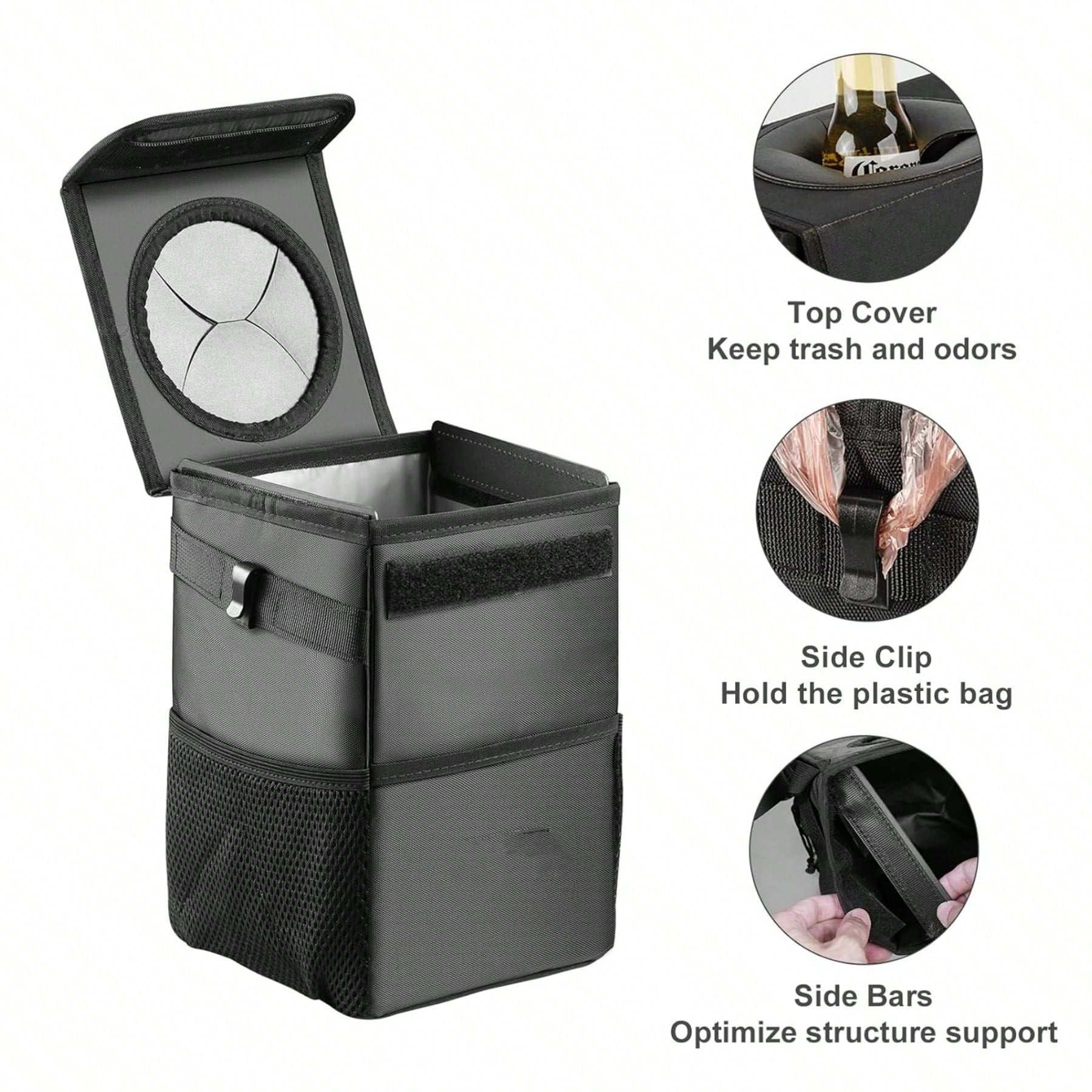 Car Trash Can With Lid,Leakproof Trash Bin Car Garbage Can, Collapsible Automotive Truck Organizer And Storage Bag Car Accessories For Women Men Road Trip Essentials,Car Storage