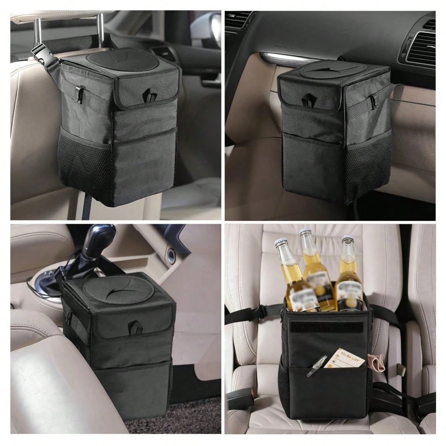 Car Trash Can With Lid,Leakproof Trash Bin Car Garbage Can, Collapsible Automotive Truck Organizer And Storage Bag Car Accessories For Women Men Road Trip Essentials,Car Storage