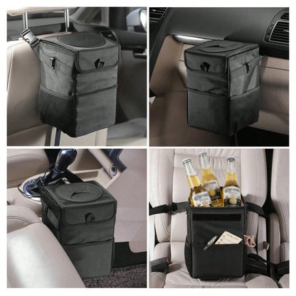 Car Trash Can With Lid,Leakproof Trash Bin Car Garbage Can, Collapsible Automotive Truck Organizer And Storage Bag Car Accessories For Women Men Road Trip Essentials,Car Storage