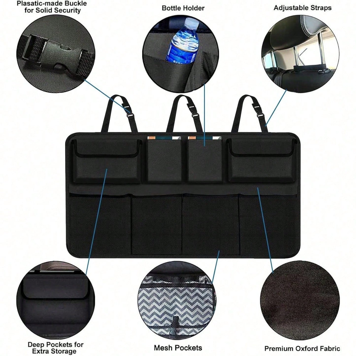 Car Trunk Organizer, Large Capacity Car Organizers And Storage With 8 Pockets, Waterproof Backseat Hanging Organizer For SUV, Truck, MPV, Interior Accessories For Men And Women