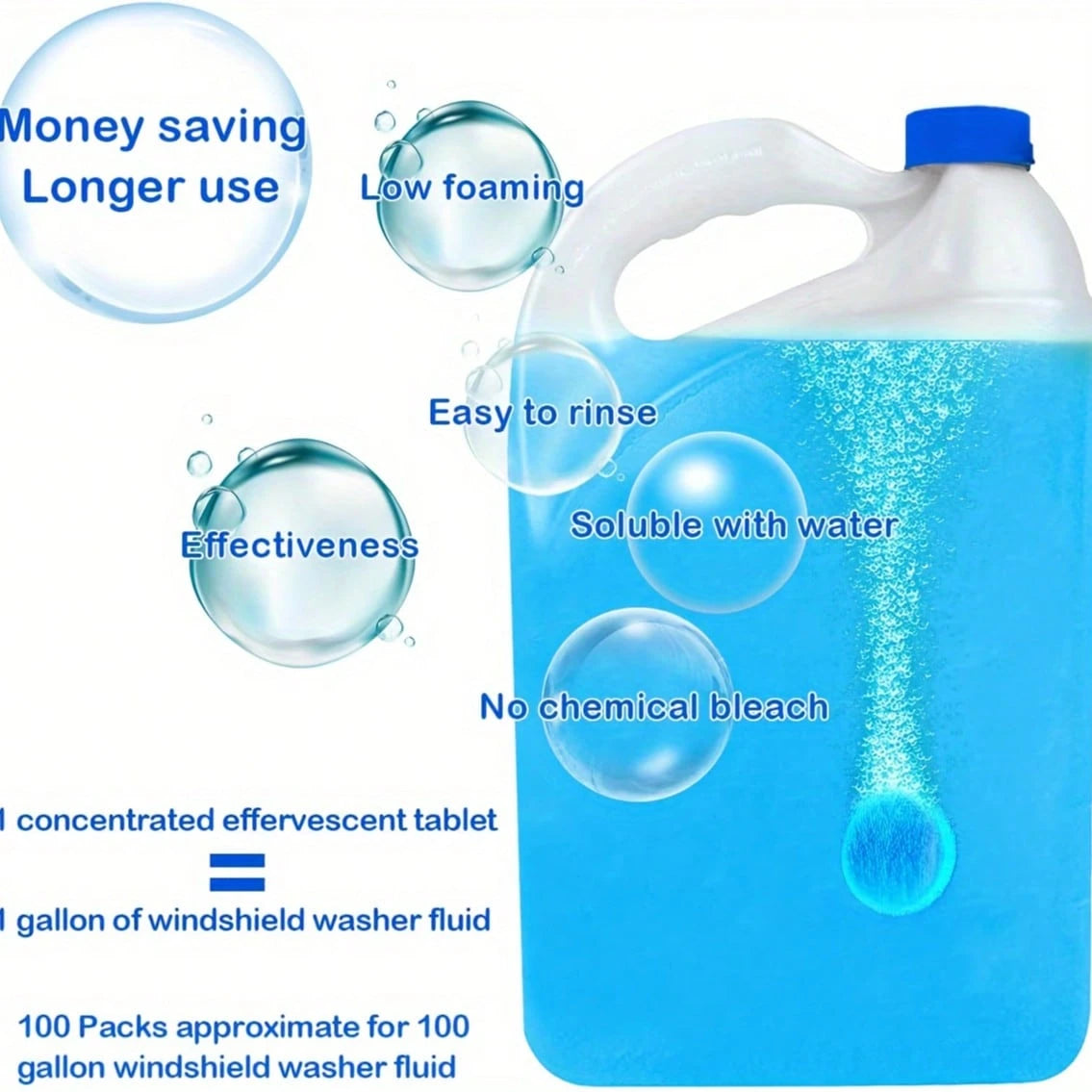 Car Windshield Cleaning Tablets- Glass Cleaner Concentrate, Solid Effervescent Tablets, Removes Car Glass Stains, Clears Vehicle Vision, Auto Accessories