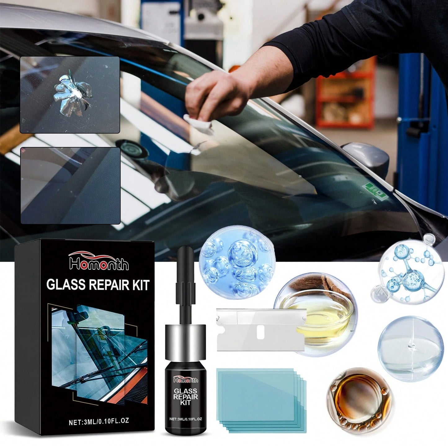 Car Windshield Cracked Repair Drops Diy Auto Window Glass Windscreen Chips Scratch Crack Nano Restoration Protective Agent Kit Prevent Damage Expanded Improve Visibility Glass Cleaner Care Tools