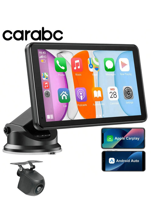 [Carabc] Wireless Portable Carplay & Android Auto 7" Touchscreen Screen For Car With Rear View Camera/ Mirror Link/ GPS/ AUX/ FM/ Bluetooth 5.0, Potable Car Stereo