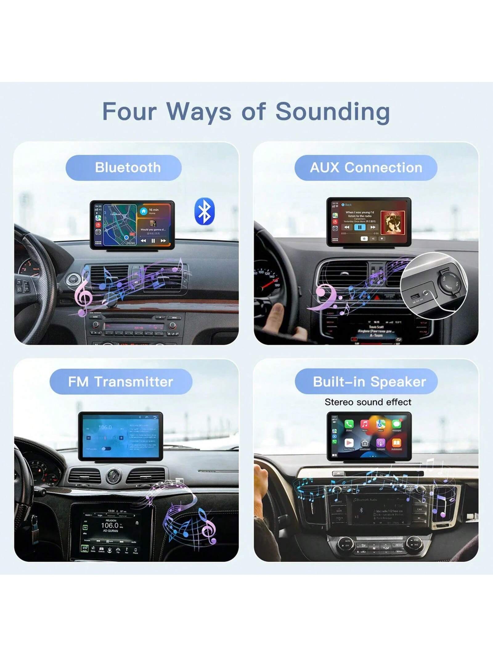 [Carabc] Wireless Portable Carplay & Android Auto 7" Touchscreen Screen For Car With Rear View Camera/ Mirror Link/ GPS/ AUX/ FM/ Bluetooth 5.0, Potable Car Stereo