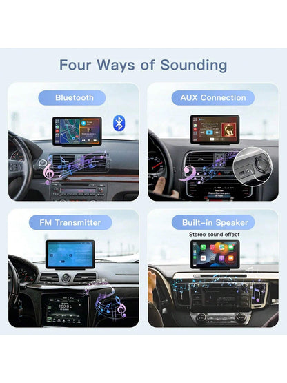 [Carabc] Wireless Portable Carplay & Android Auto 7" Touchscreen Screen For Car With Rear View Camera/ Mirror Link/ GPS/ AUX/ FM/ Bluetooth 5.0, Potable Car Stereo