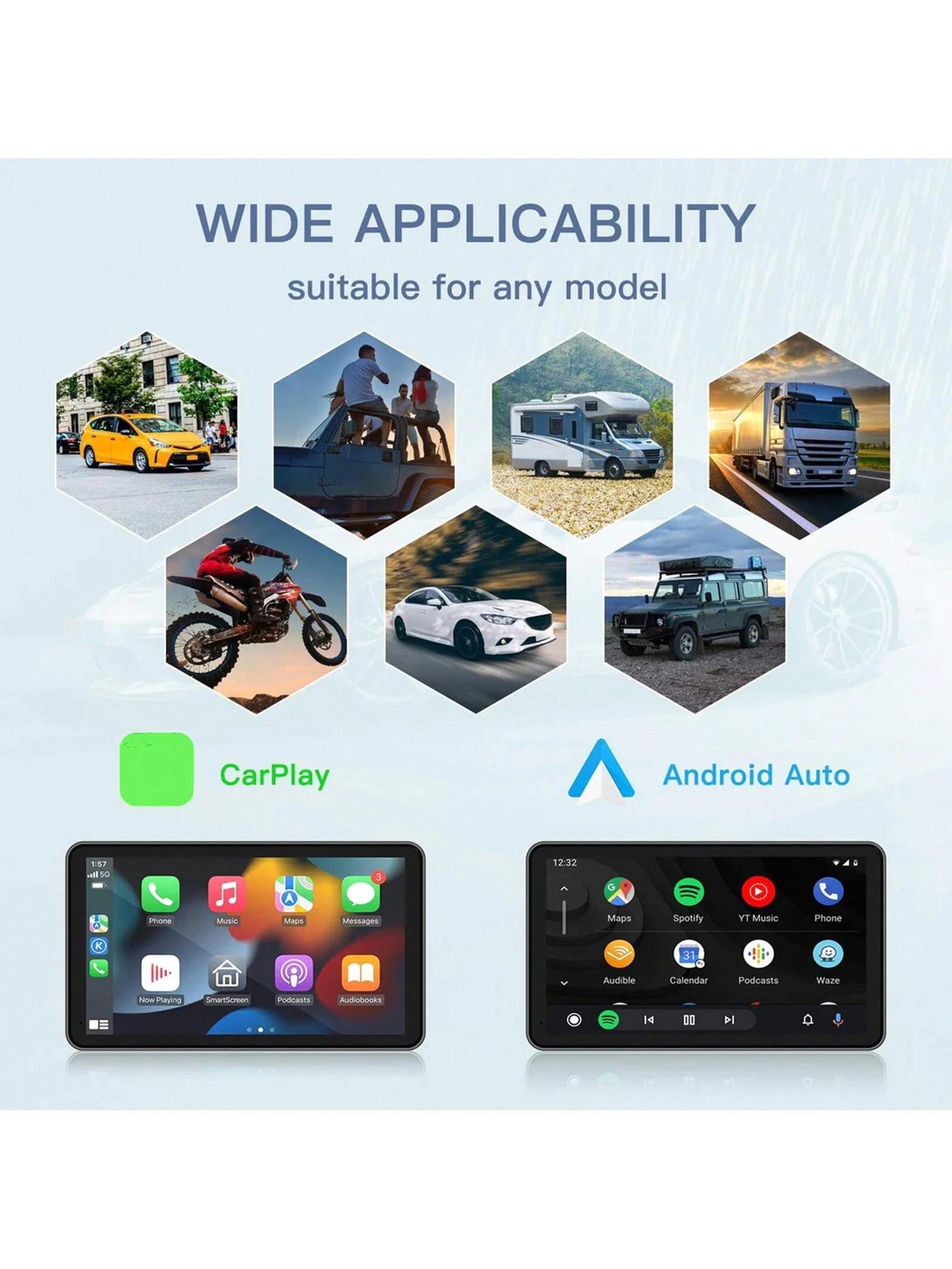 [Carabc] Wireless Portable Carplay & Android Auto 7" Touchscreen Screen For Car With Rear View Camera/ Mirror Link/ GPS/ AUX/ FM/ Bluetooth 5.0, Potable Car Stereo