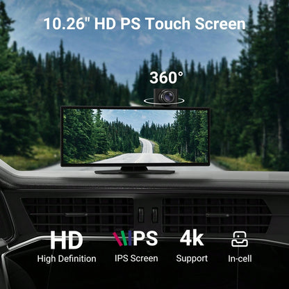 Carplay Screen For Car,Wireless Apple Carplay & Android Auto Touchscreen With Backup Camera, Car Play Screen IOS 26 Compatible, GPS Navigation/Mirror Link/Siri/FM (No Front Camera)