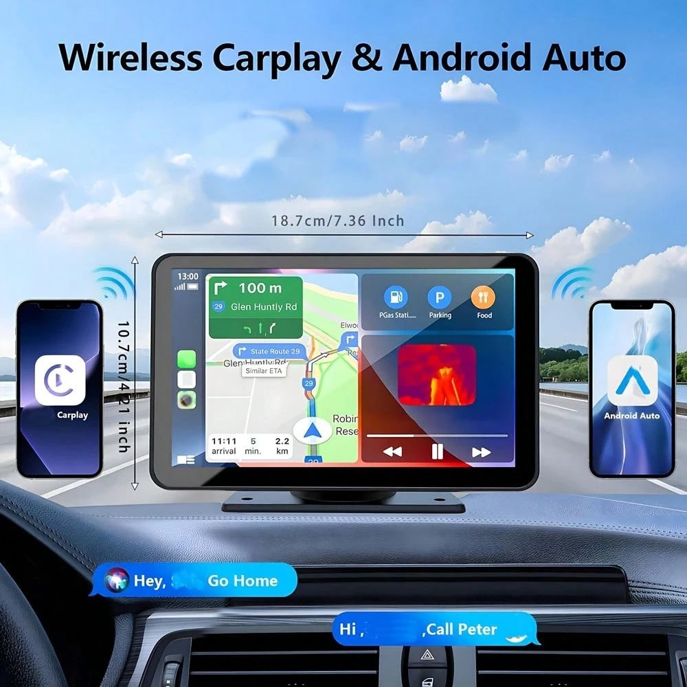 Carplay Screen For Car, 7" HD Portable Car Stereo Touch Screen With Wireless Android Auto, Backup Camera, Car Audio Receivers With Voice Control, Mirror Link, BT, GPS Navigation