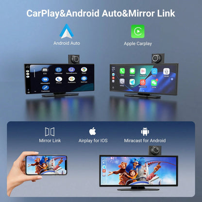 Carplay Screen For Car,Wireless Apple Carplay & Android Auto Touchscreen With Backup Camera, Car Play Screen IOS 26 Compatible, GPS Navigation/Mirror Link/Siri/FM (No Front Camera)