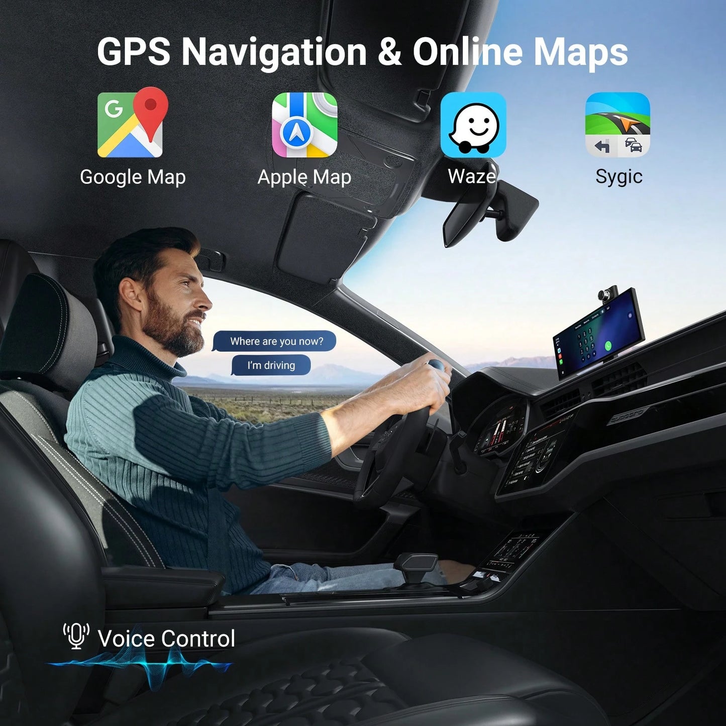 Carplay Screen For Car,Wireless Apple Carplay & Android Auto Touchscreen With Backup Camera, Car Play Screen IOS 26 Compatible, GPS Navigation/Mirror Link/Siri/FM (No Front Camera)