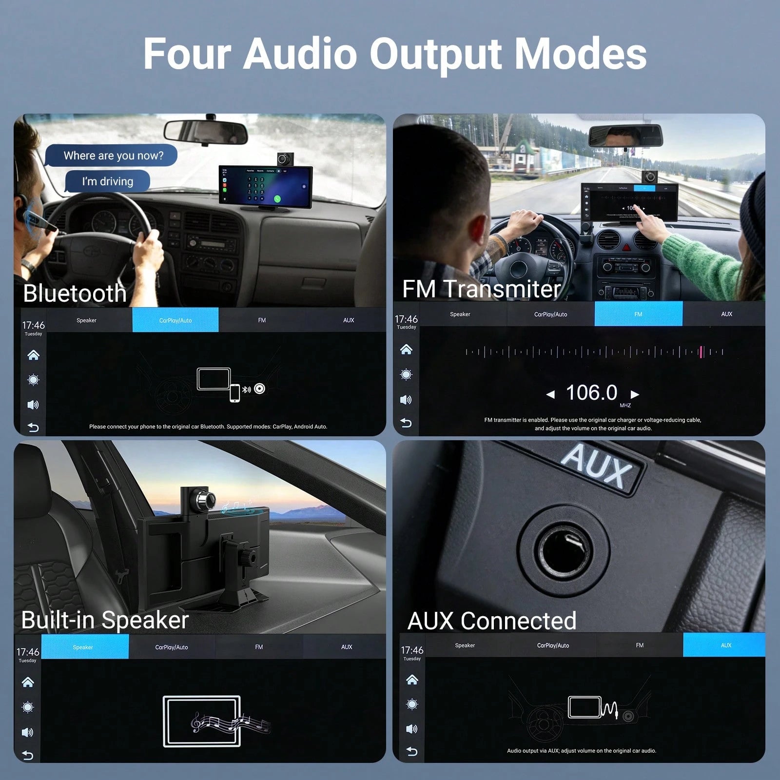 Carplay Screen For Car,Wireless Apple Carplay & Android Auto Touchscreen With Backup Camera, Car Play Screen IOS 26 Compatible, GPS Navigation/Mirror Link/Siri/FM (No Front Camera)