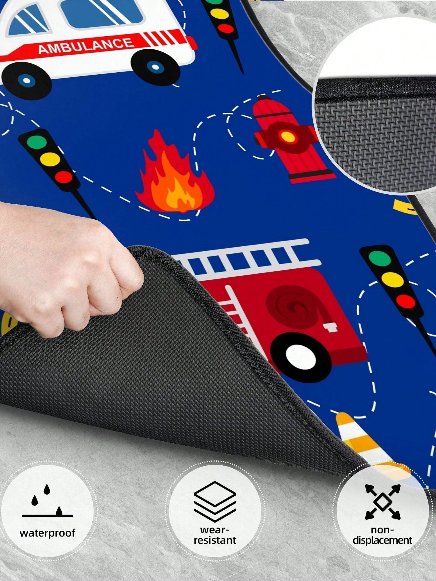 Cartoon Ambulance And Fire Truck 4-Piece Custom Printed All-Weather Floor Mats- Universal Fit For Suv, Truck, Van| Easy Clean