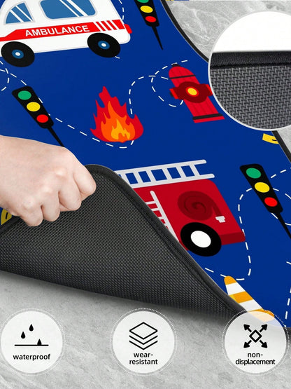 Cartoon Ambulance And Fire Truck 4-Piece Custom Printed All-Weather Floor Mats- Universal Fit For Suv, Truck, Van| Easy Clean