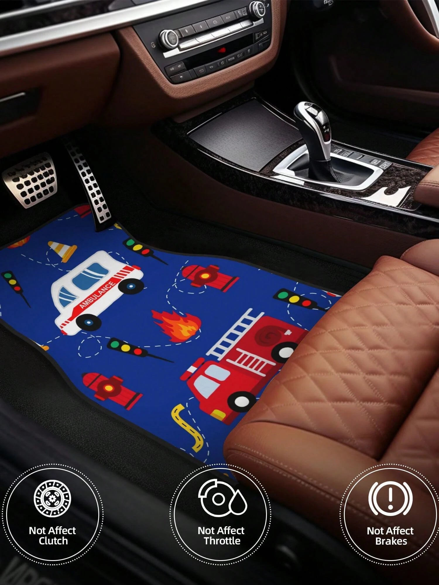 Cartoon Ambulance And Fire Truck 4-Piece Custom Printed All-Weather Floor Mats- Universal Fit For Suv, Truck, Van| Easy Clean