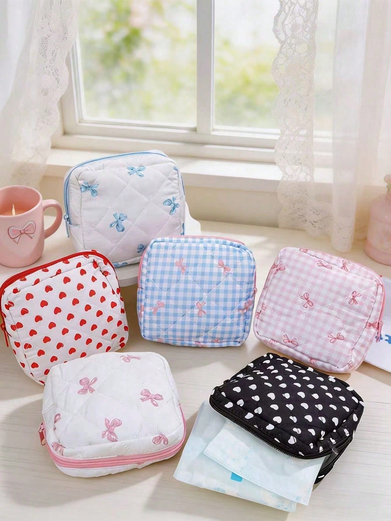Cartoon Sanitary Pad Storage Bag, Tissue Paper Storage Bag, Lipstick Makeup Bag, Toilet Paper Storage Bag, Multi-Function Sanitary Pad Storage Bag, Large Capacity Portable Bag, Sanitary Pad Storage Bo