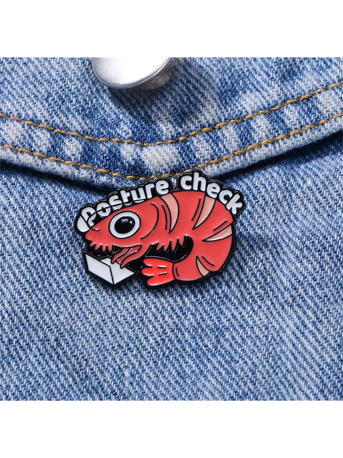 Cartoon Shrimp Enamel Pin Custom Posture Check Brooch Lapel Backpack Badge Jewelry Gifts Accessories Pin For Clothes Bag Charm School Kpop Teacher Supplies Bag Charms Cute Office Accessories Shirts Ja