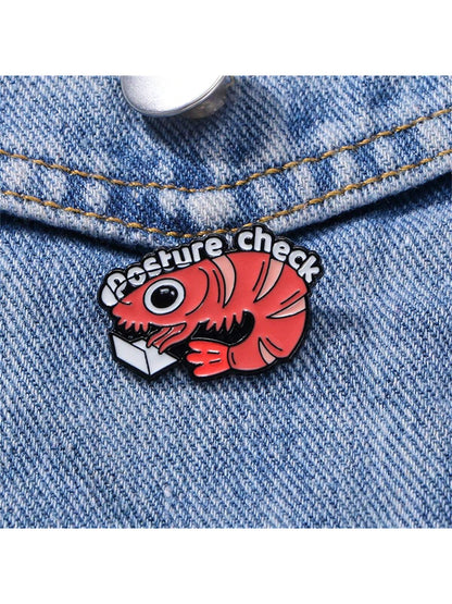 Cartoon Shrimp Enamel Pin Custom Posture Check Brooch Lapel Backpack Badge Jewelry Gifts Accessories Pin For Clothes Bag Charm School Kpop Teacher Supplies Bag Charms Cute Office Accessories Shirts Ja