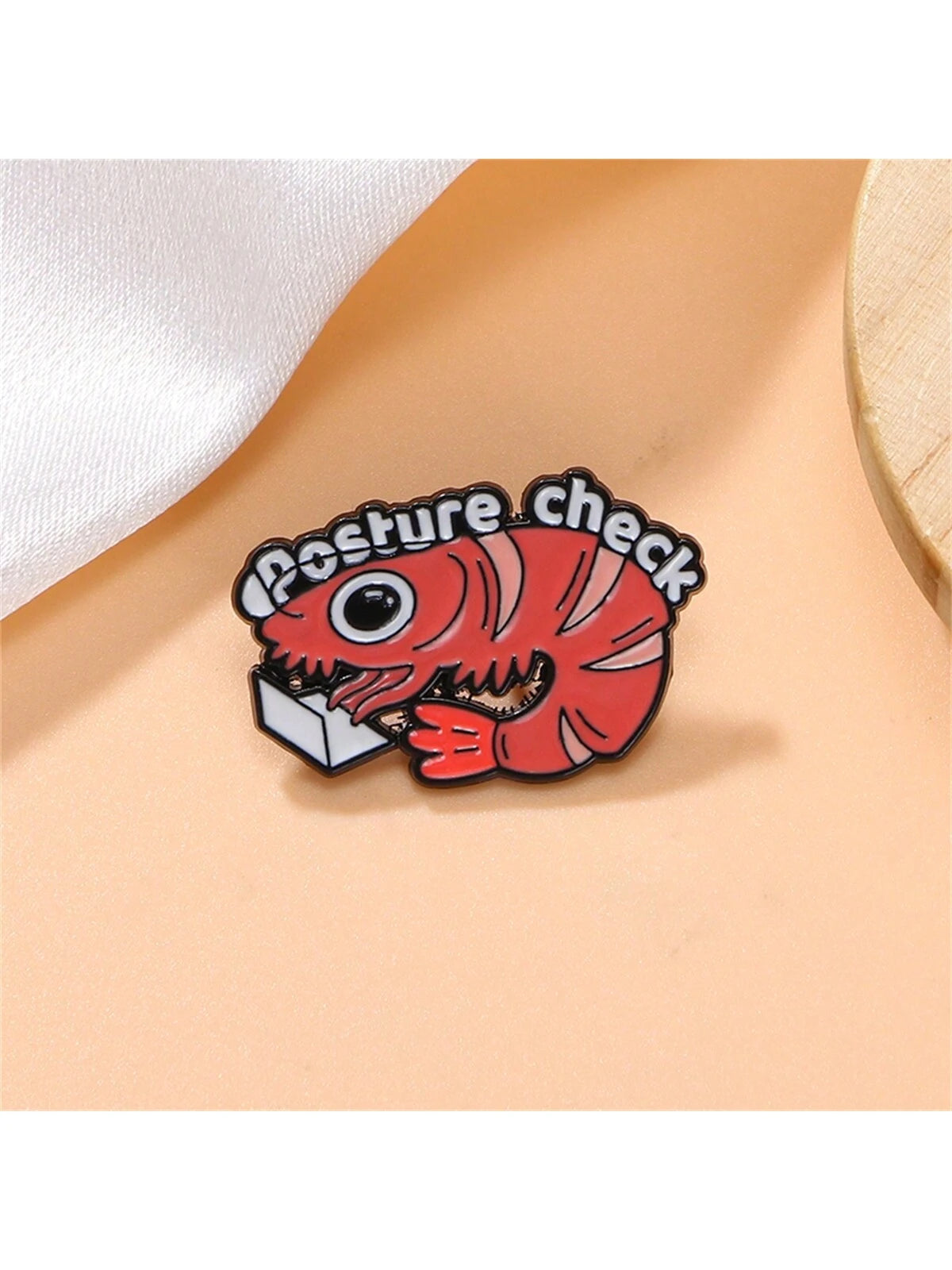 Cartoon Shrimp Enamel Pin Custom Posture Check Brooch Lapel Backpack Badge Jewelry Gifts Accessories Pin For Clothes Bag Charm School Kpop Teacher Supplies Bag Charms Cute Office Accessories Shirts Ja