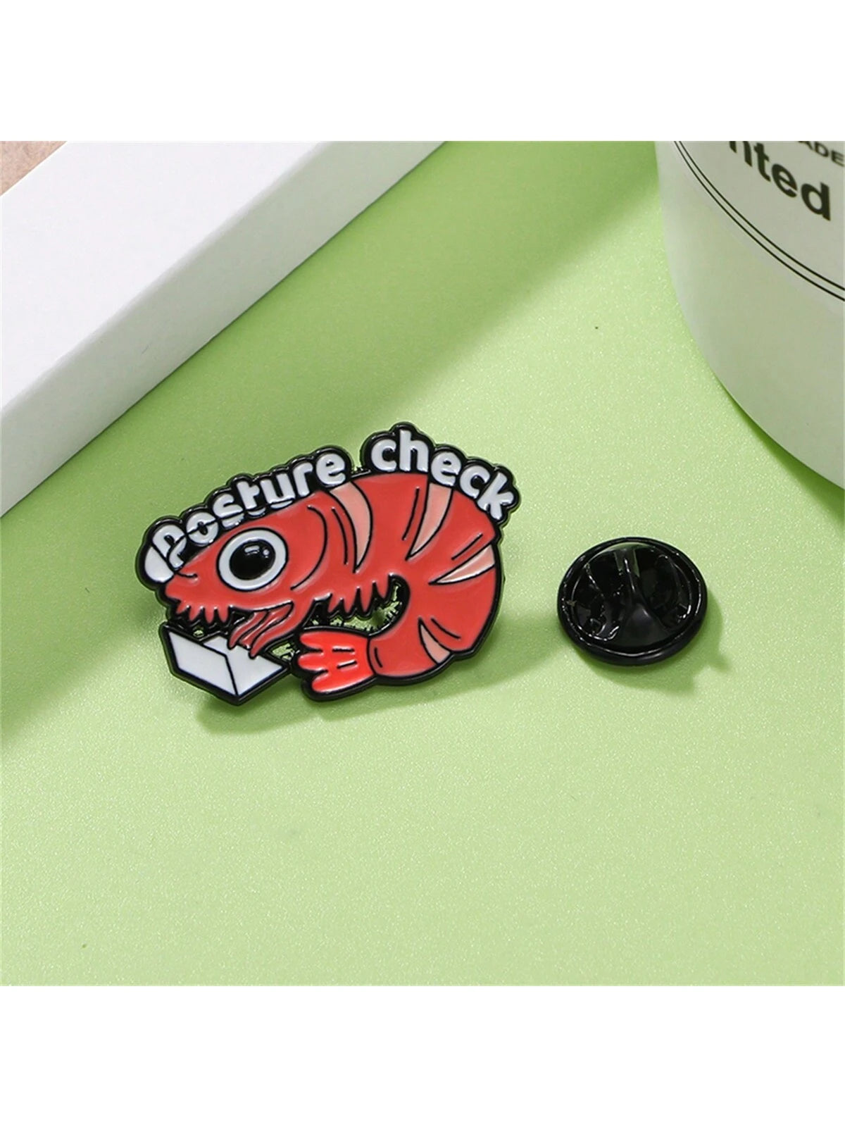 Cartoon Shrimp Enamel Pin Custom Posture Check Brooch Lapel Backpack Badge Jewelry Gifts Accessories Pin For Clothes Bag Charm School Kpop Teacher Supplies Bag Charms Cute Office Accessories Shirts Ja