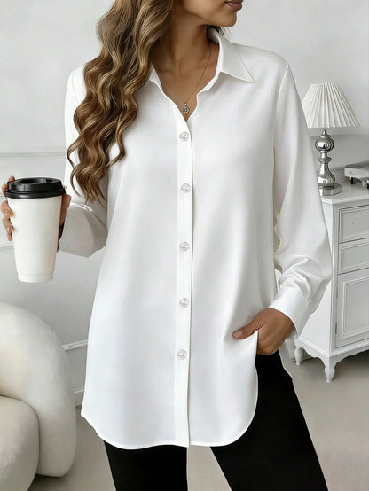 Casual Comfortable Mid-Length Button-Up Shirt, New Arrival, Suitable For All Seasons White Spring