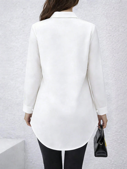 Casual Comfortable Mid-Length Button-Up Shirt, New Arrival, Suitable For All Seasons White Spring