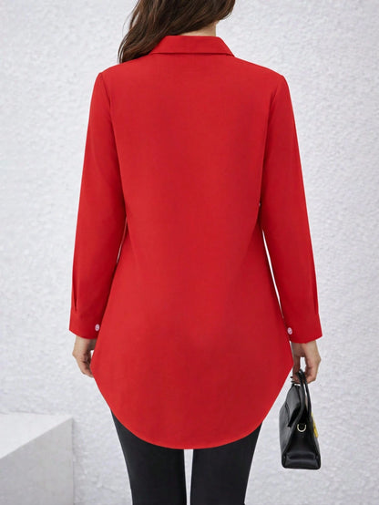 Casual Comfortable Mid-Length Button-Up Shirt, New Arrival, Suitable For All Seasons White Spring