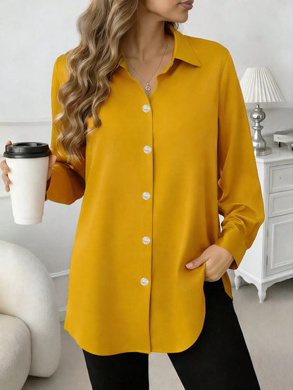 Casual Comfortable Mid-Length Button-Up Shirt, New Arrival, Suitable For All Seasons White Spring