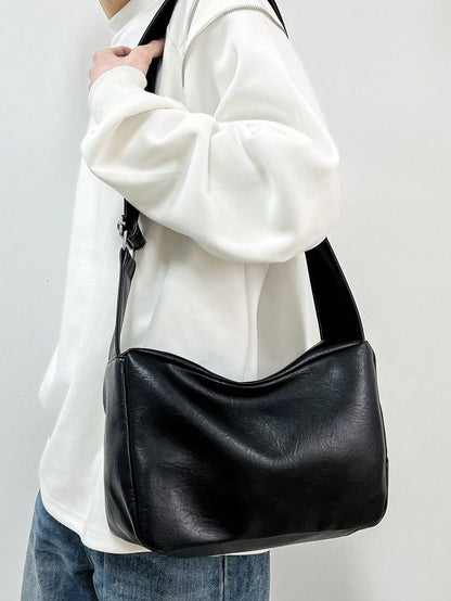 Casual Fashion Men's Minimalist Crossbody Bag With Wide Strap, Square Shape, Single Compartment, For Daily Commute And Travel