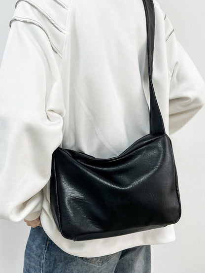 Casual Fashion Men's Minimalist Crossbody Bag With Wide Strap, Square Shape, Single Compartment, For Daily Commute And Travel