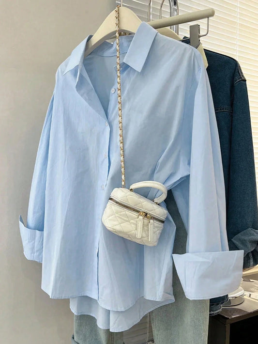 Casual Solid Color Loose Long Sleeve Shirt Spring