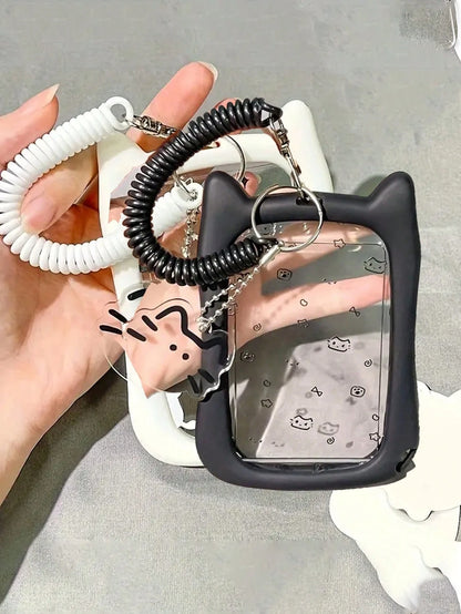 Cat Silicone Card Holder With Keychain- Durable And Fashionable Student ID Card Protector, Suitable For Bus Card, Metro Card And Campus Card| Adorable Cat Design, Transparent Material With Colorful