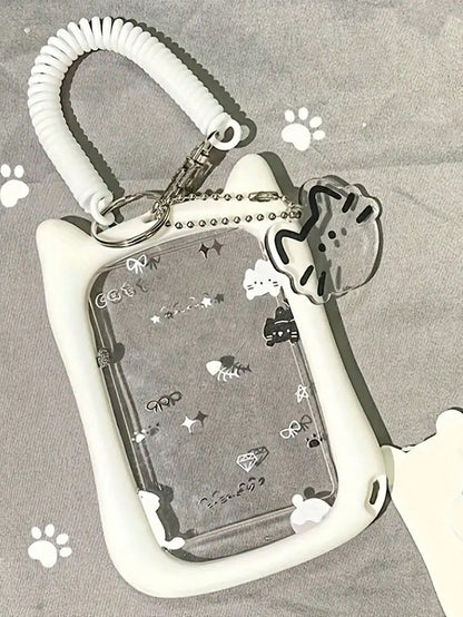Cat Silicone Card Holder With Keychain- Durable And Fashionable Student ID Card Protector, Suitable For Bus Card, Metro Card And Campus Card| Adorable Cat Design, Transparent Material With Colorful